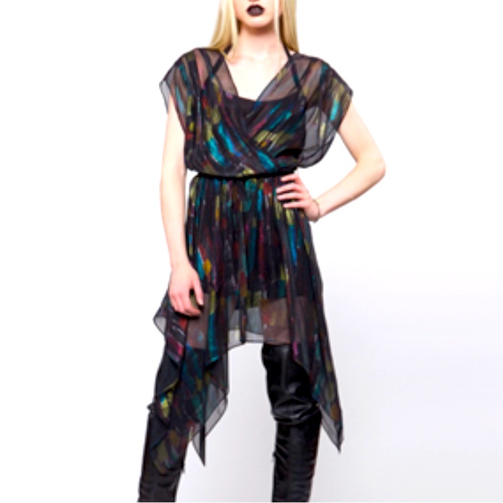 Widow Lip Service Dress Goth Chiffon Overlay Handkerchief Hem Size Medium